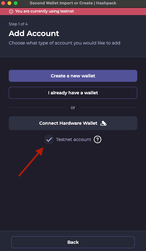 HashPack Testnet Settings